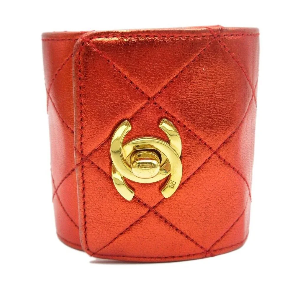 Chanel Turnlock Bangle Red Lambskin